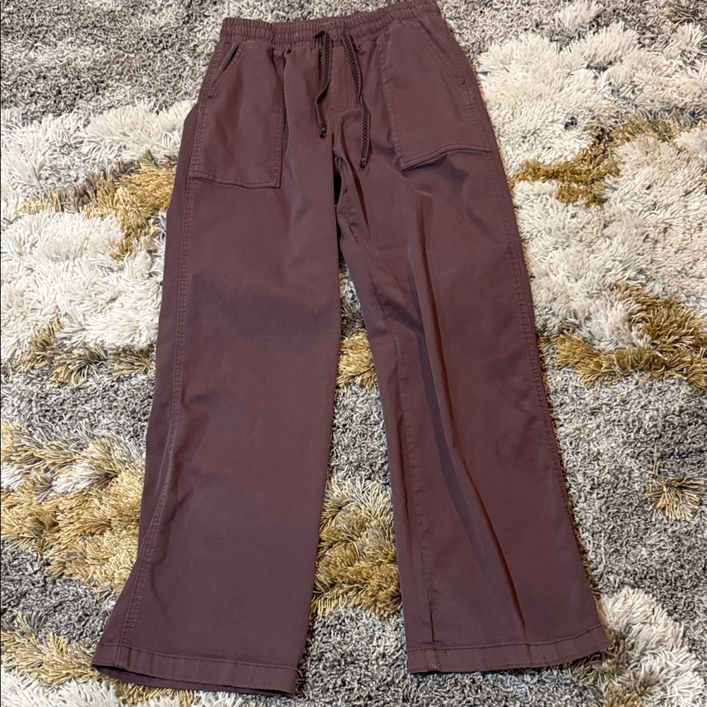 Maurices High Waist Dark Mauve Cargo Elastic Waist Tie Detail Wide Leg